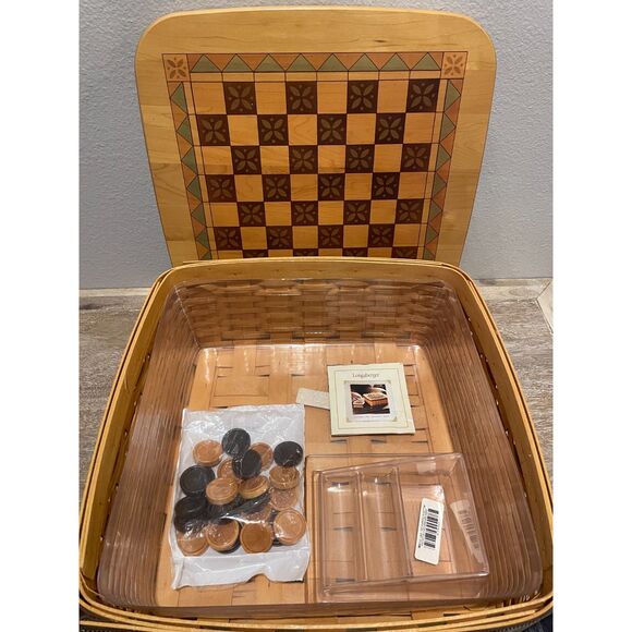 Longaberger 2001 Father's Day Checkerboard Basket+Lid+Protector+Game Pieces+Card - Picture 2 of 3